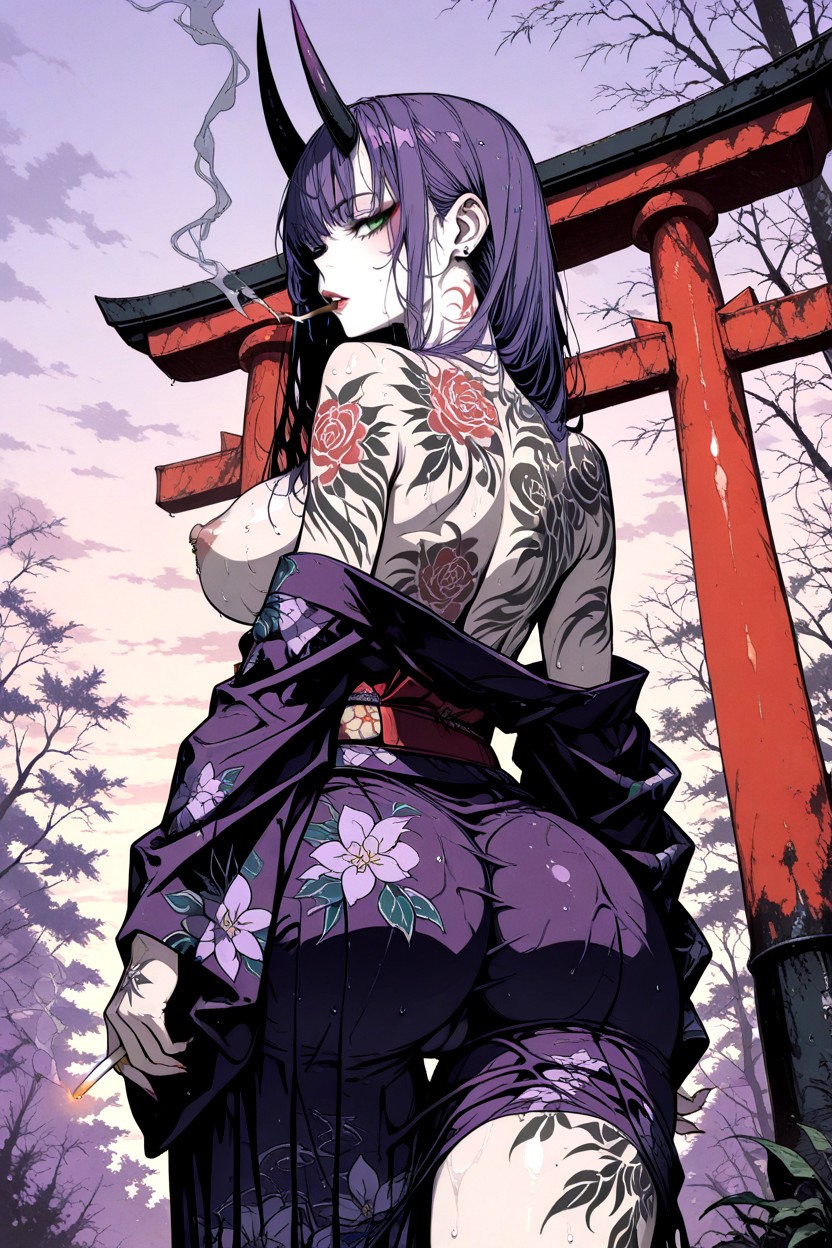Ultra Wide Angle, Pretty Face, Long Blue And Purple Hair Hentai AI Porn