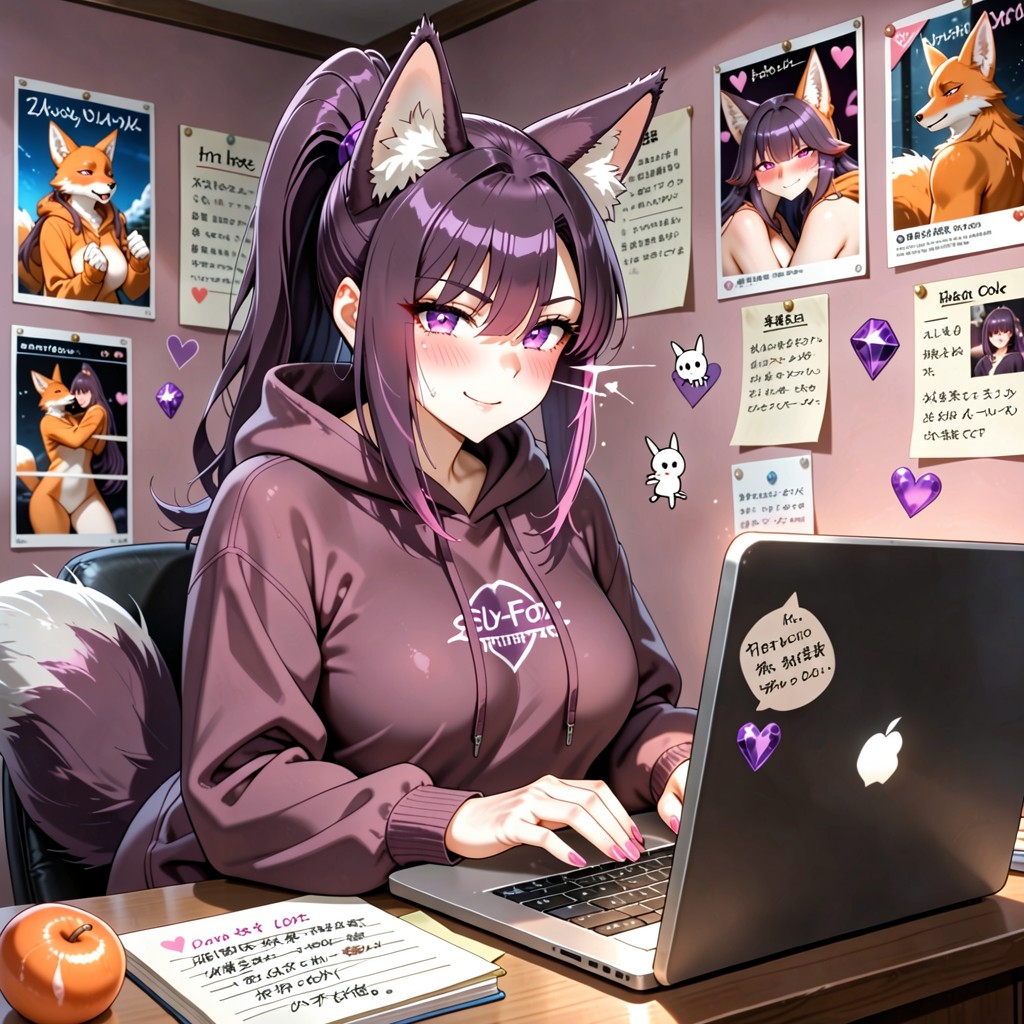 Tinyfox Doodles, Purple Eyes, Pechos Pequeños Hentai IA