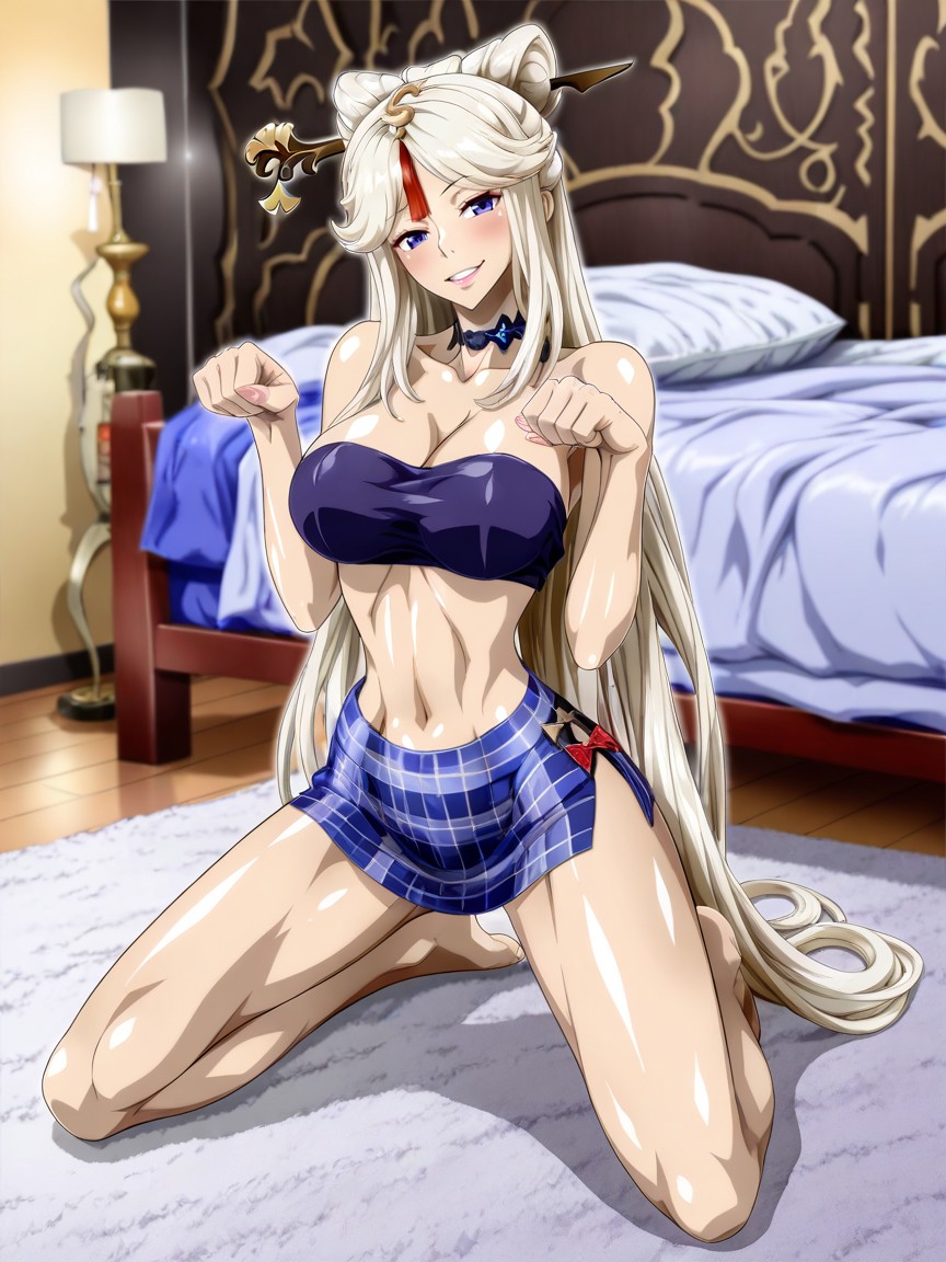 Very Submissive Kneeling Pose, Pink Lips, Happy Smile Hentai AI Porn