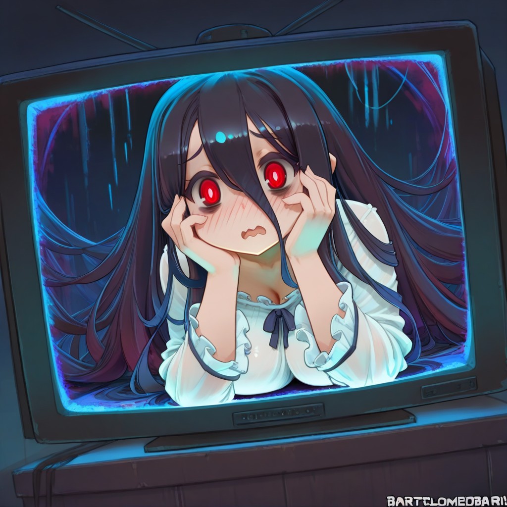 Behind Television Glass, Zankuro Style, White Outline Hentai AI Porn