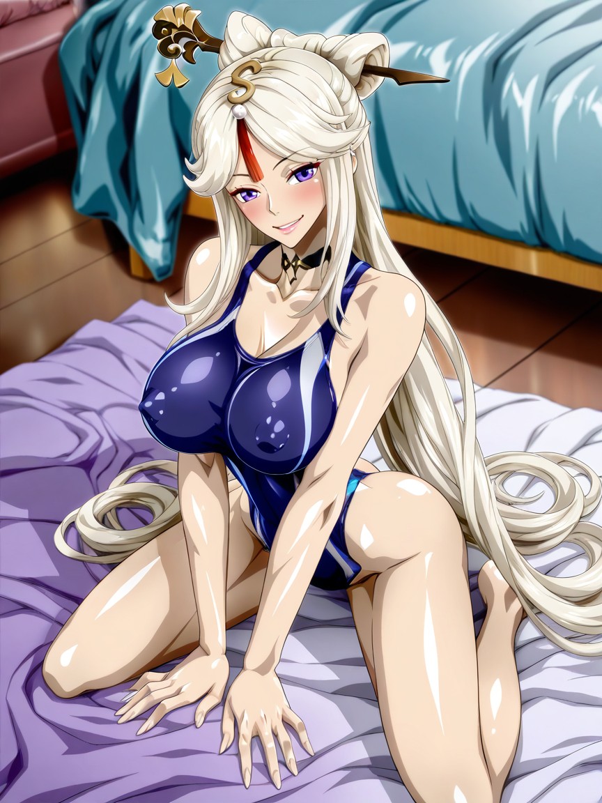 Gleeful Smile, Tilting Her Head, Sitting On The Floor Hentai AI Porn