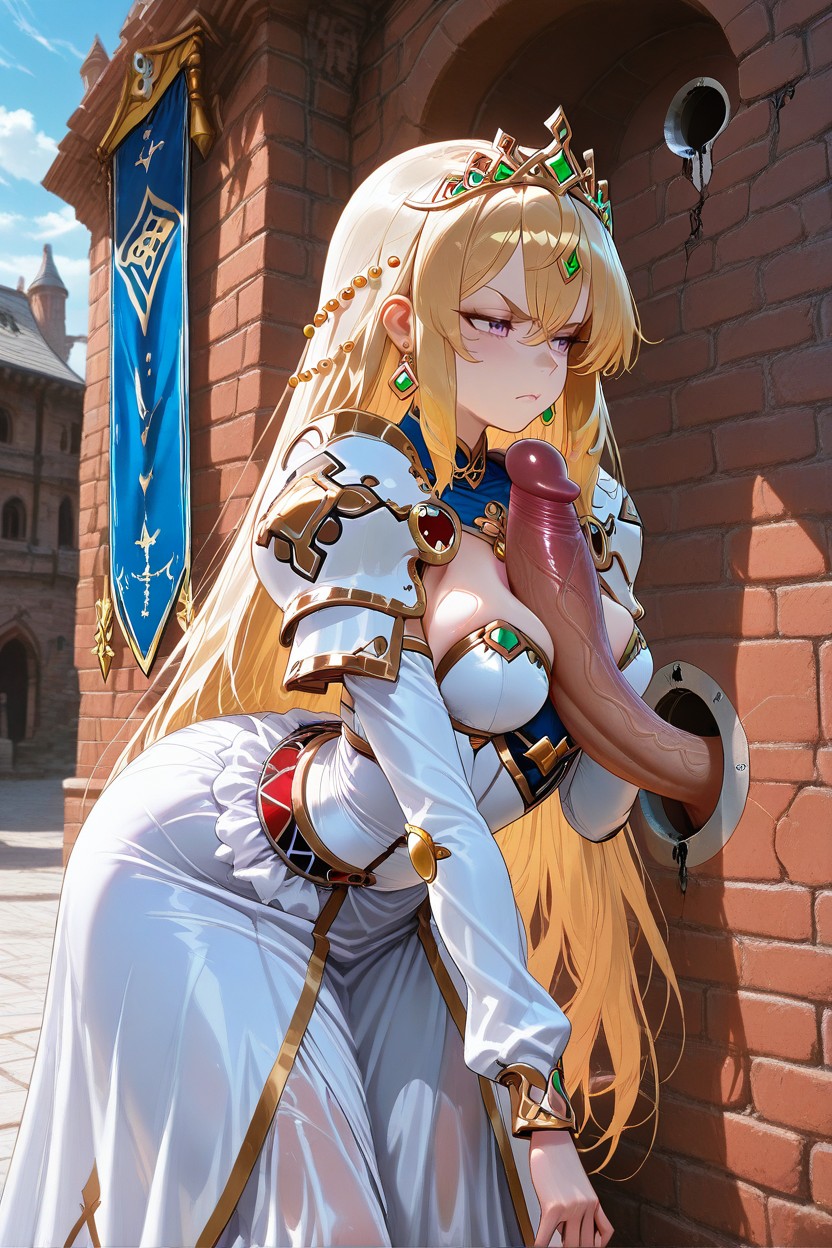 Outside Village Square, Cock Between Breast, Banner Maiden Hentai AI Porn