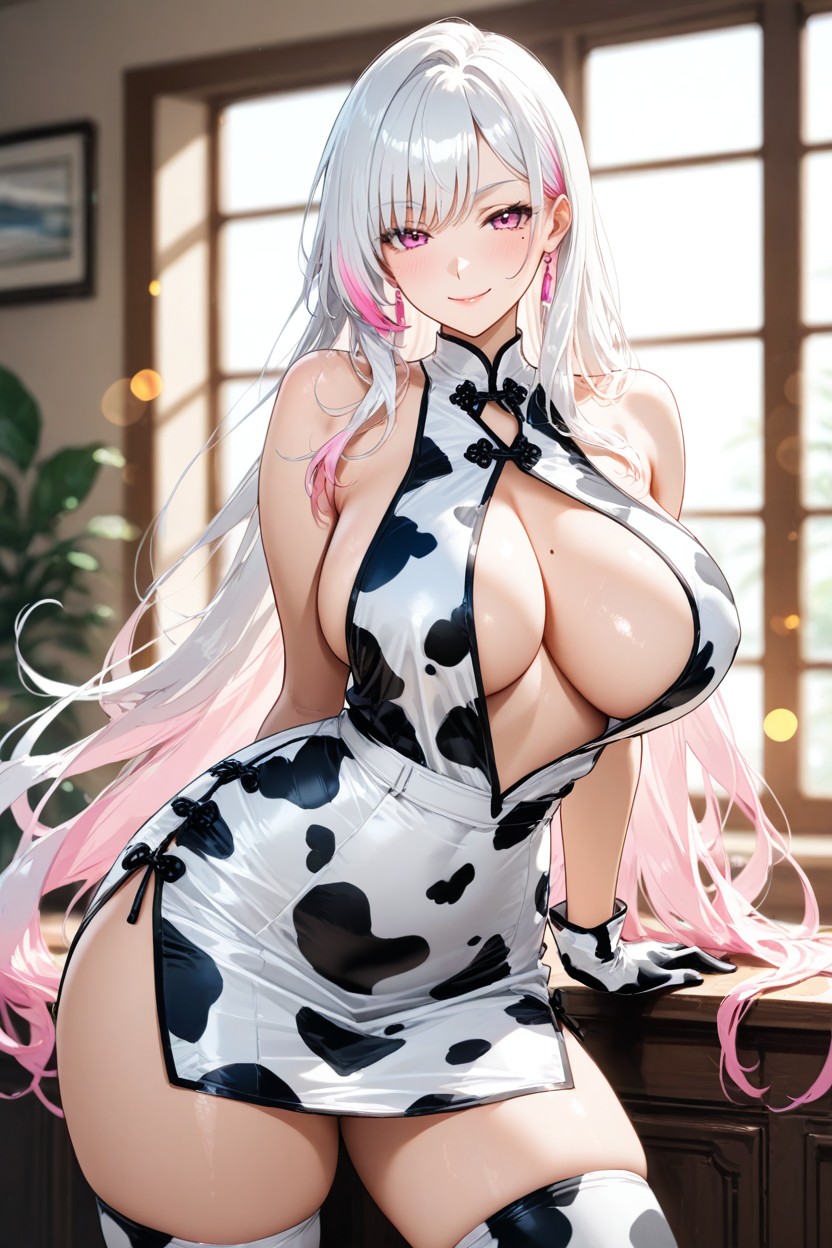Thick Thighs, Slightly Twisted Upper Body, Very Long Voluminous Hair Hentai AI Porn