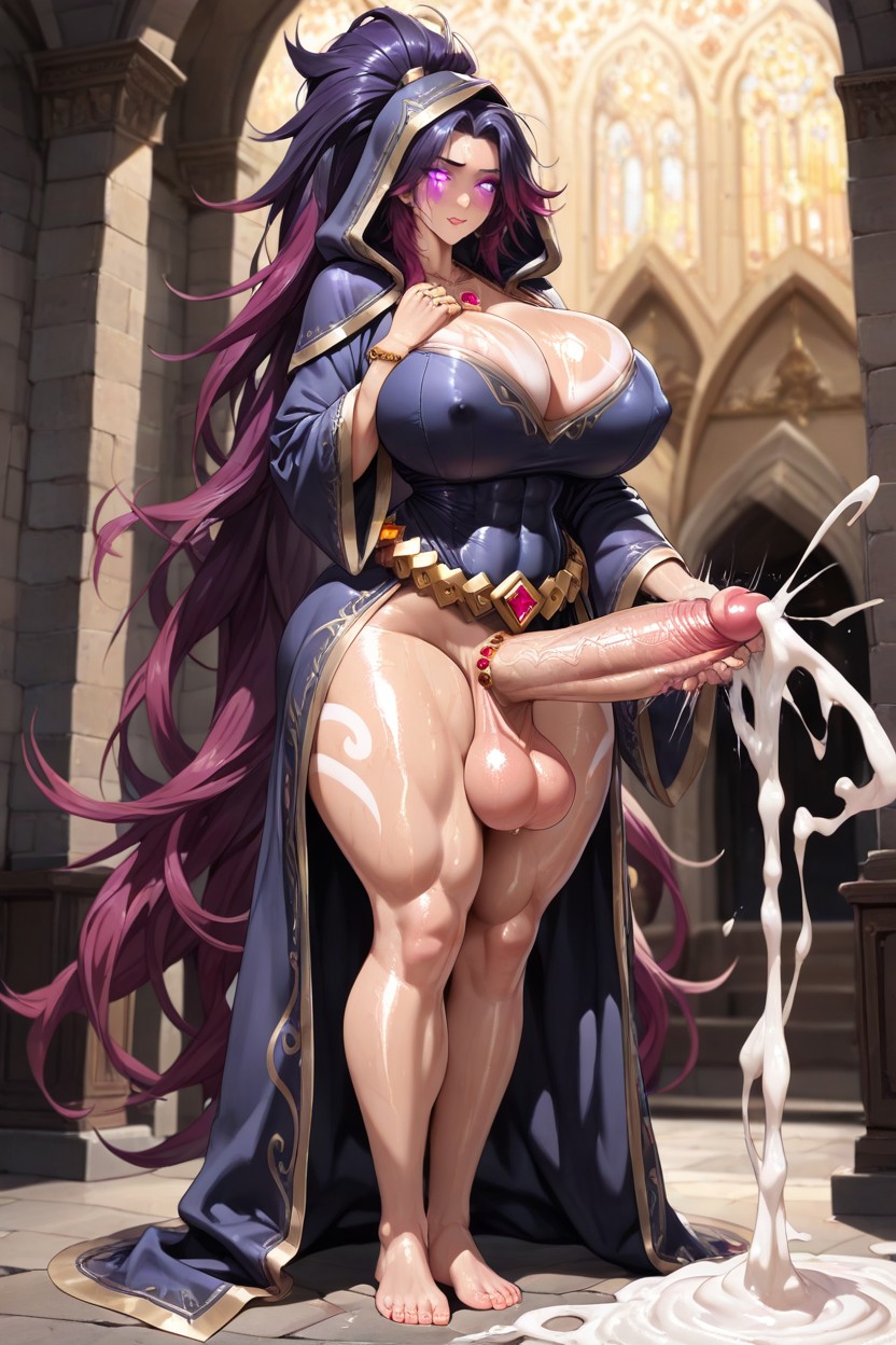 Perfect Fair Tanned And Oiled Skin, Messy Wild Hair, Hyper Gigantic Futa Cock Hentai AI Porn