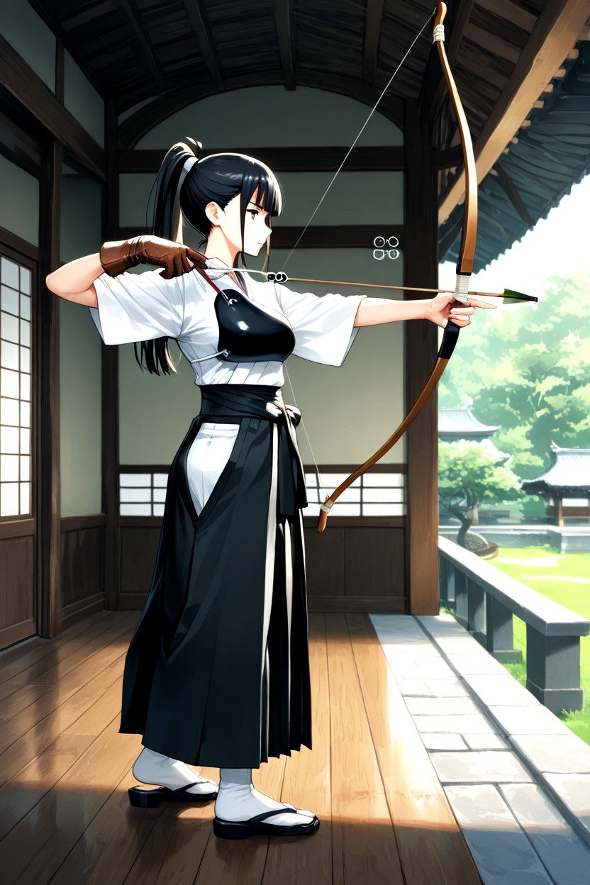 No Sandals, Muneate Chest Guard, Black Hakama Trousers Hentai AI Porn