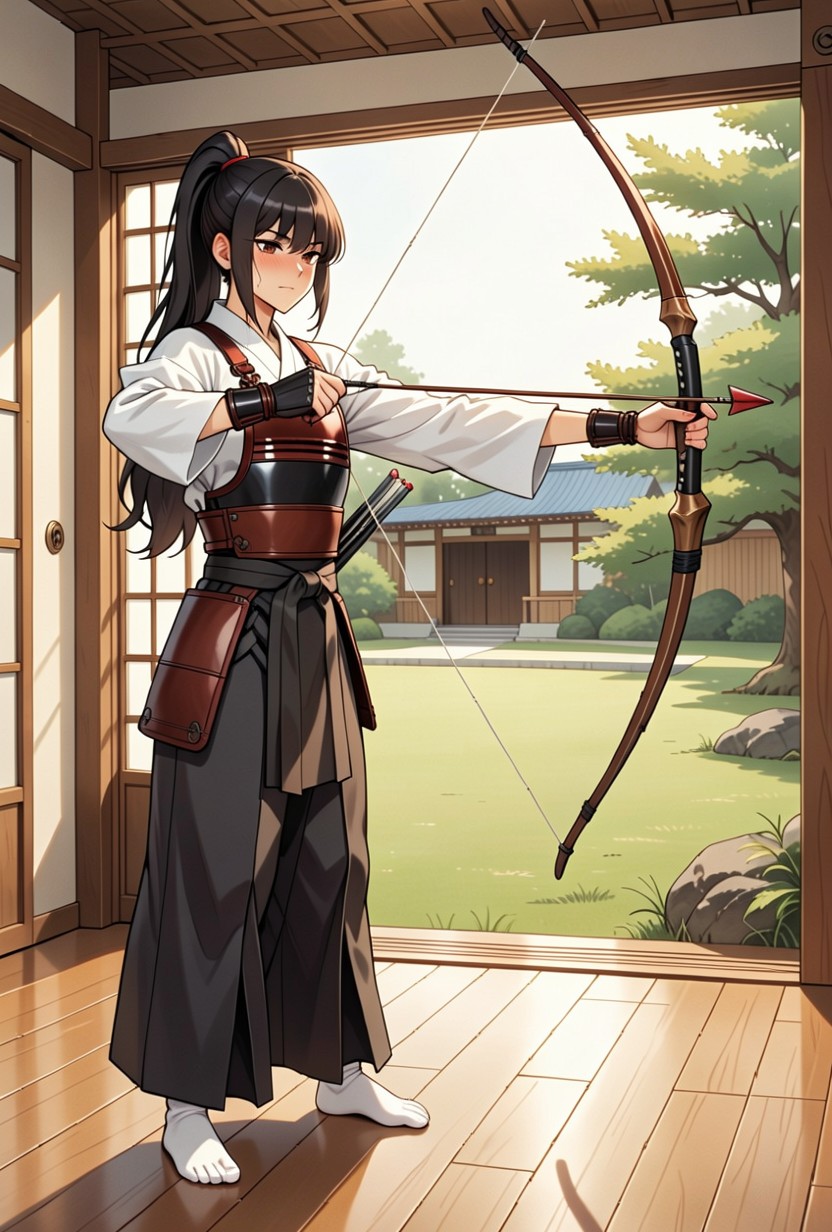 In Kyudo Dojo Terrace, Girl, Full Body Hentai AI Porn