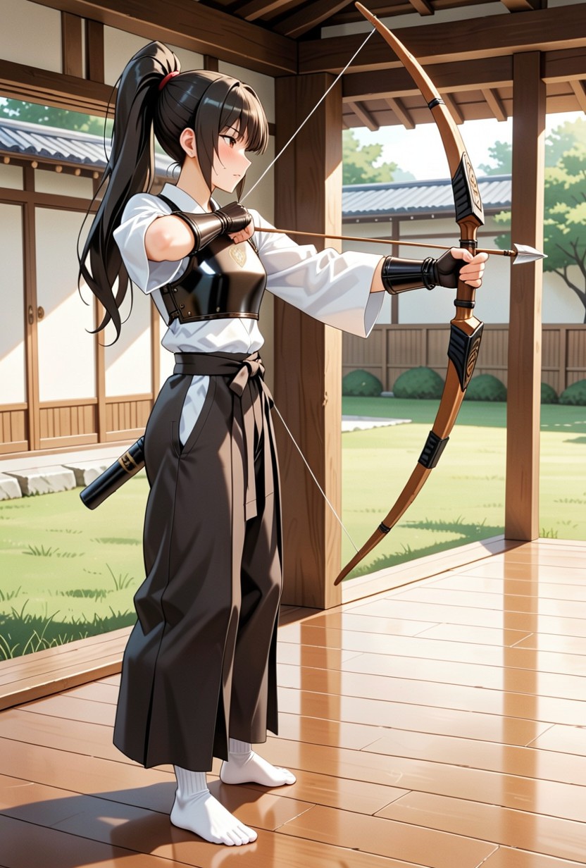 Girl, White Tabi Socks, Terrace Overlooking Grass Courtyard Hentai AI Porn