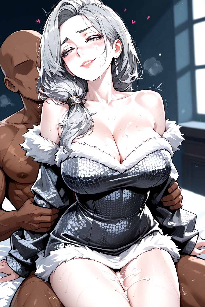 Smooth Flowing Hair, Arched Eyebrows, Elegant Mature Anime Face Hentai AI Porn