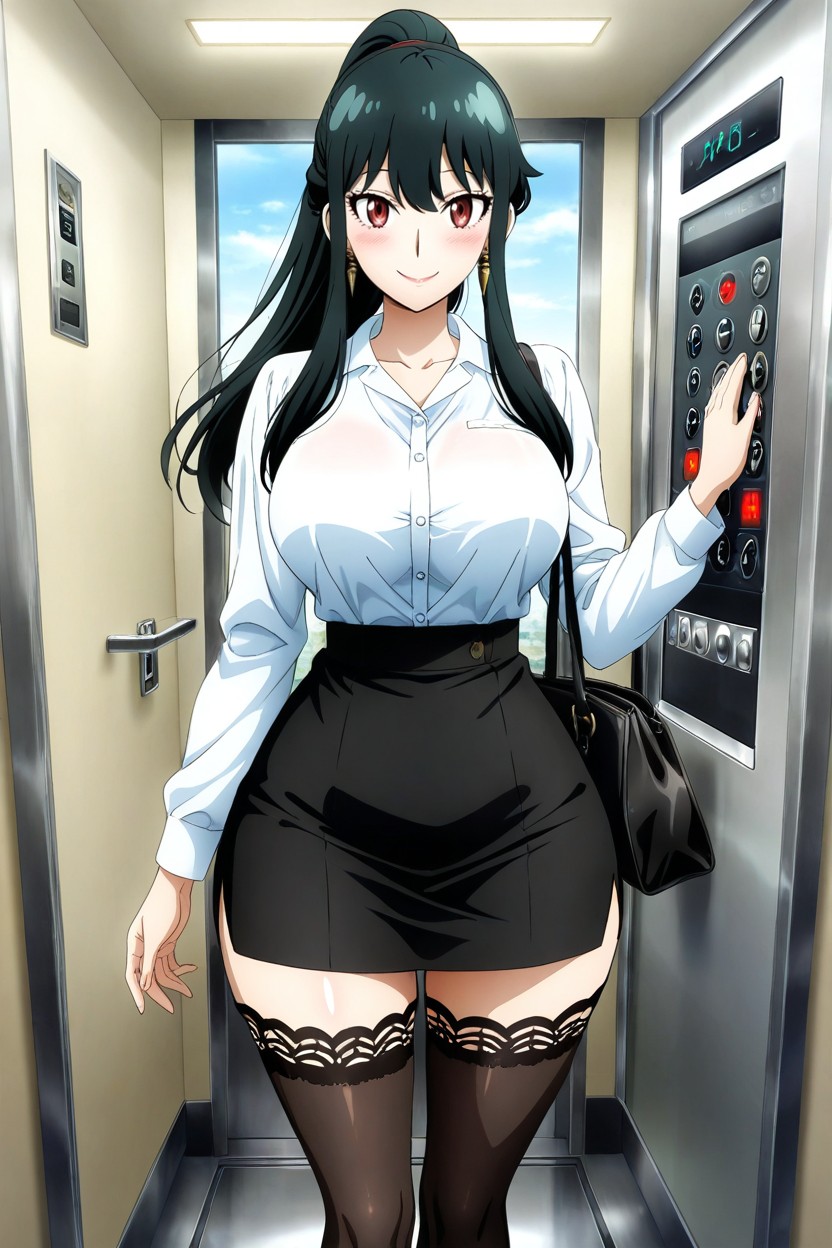 Removed Headband, Inside Elevator, No Hair Accessories Hentai AI Porn
