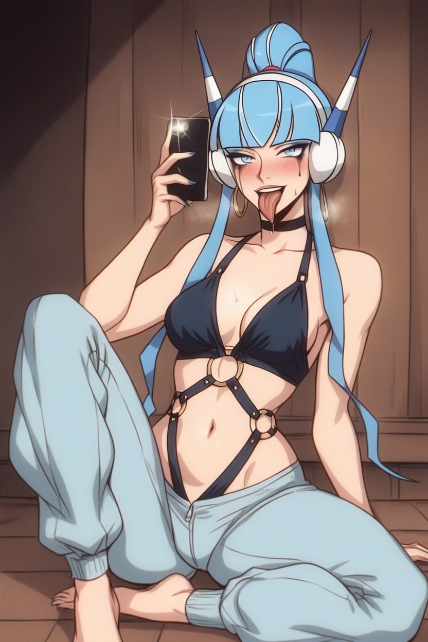 Full Body Far Shot, Slutty Flirtatious Pose, Tongue Sticking Out Hentai IA