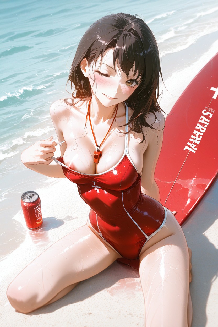 トップダウン, 普通のお尻, Kneeling On A Red Surfboard ヘンタイAIポルノ