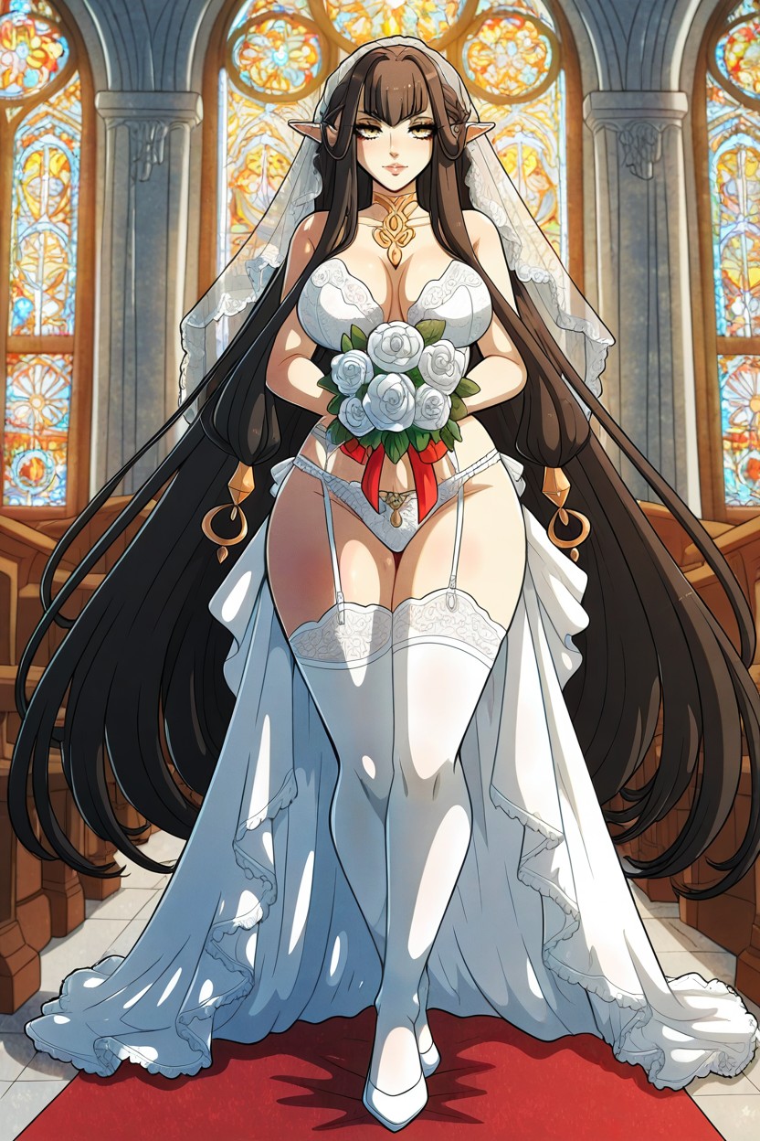 Front View, Black Hair, White Lingerie Bra Hentai AI Porn