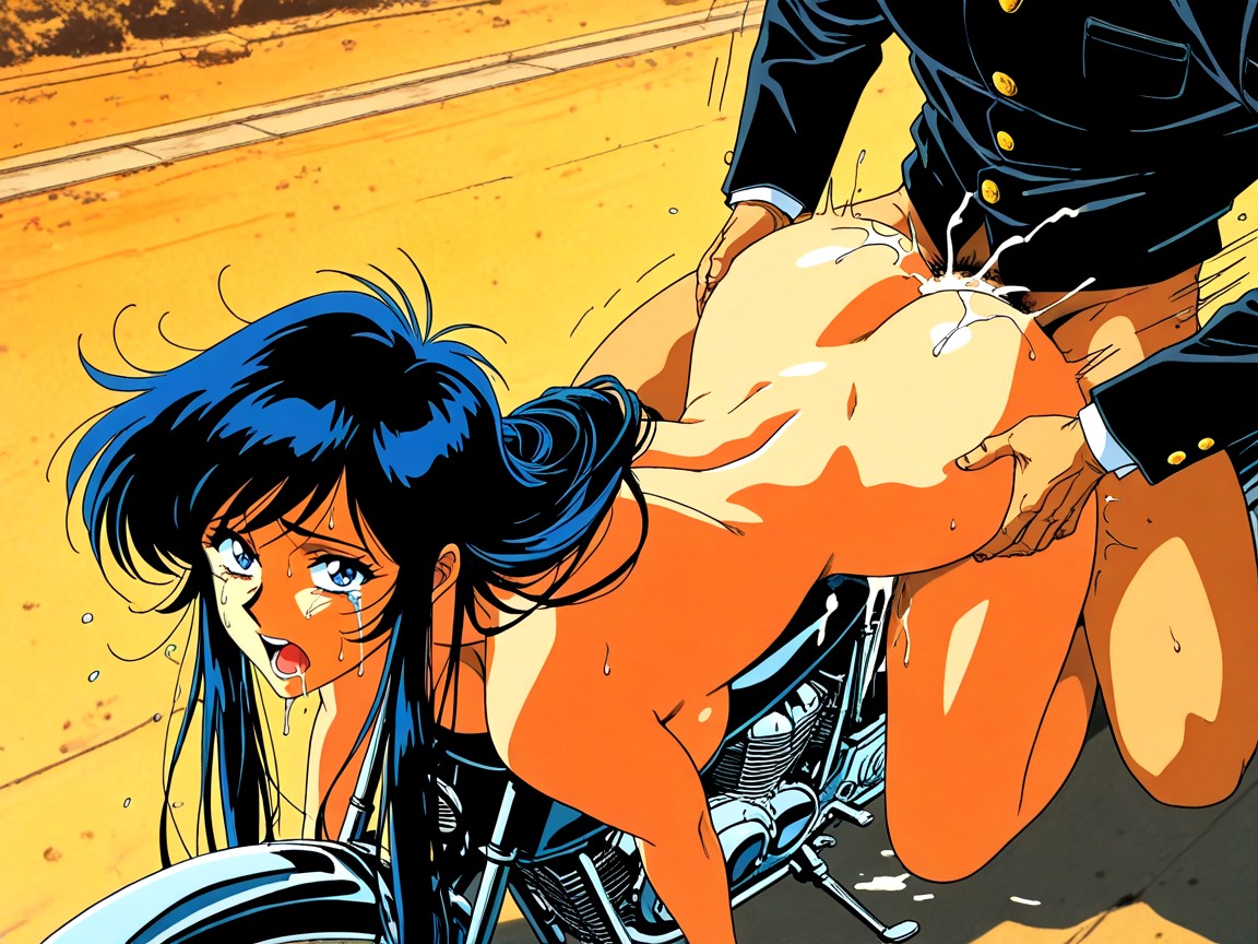 Riding A Motorcycle, Street Outdoor, Intricate Detail Hentai AI Porn