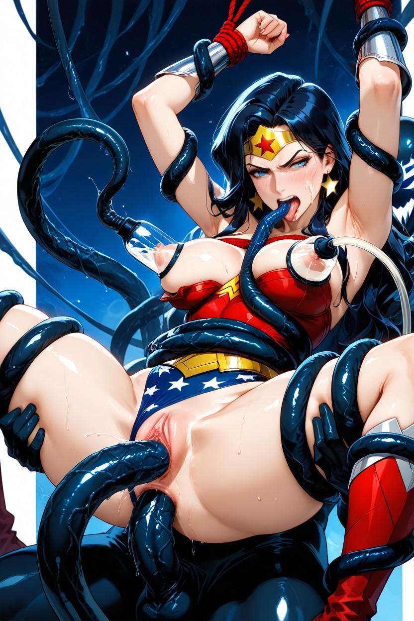 25+, Tentacle Penetration In Pussy, Black Tentacles Emerging From Venoms Back Hentai AI Porn