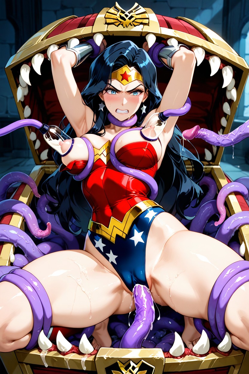 Tentacle Penetration In Pussy, Center Part, Flowing Back Hair Hentai AI Porn