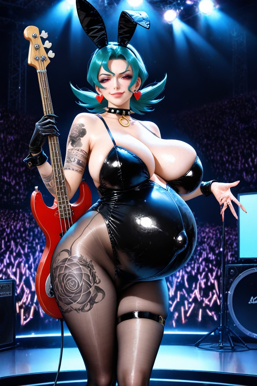 Bass Guitar, Photo Realistic, Hyper Pregnant Belly Hentai AI Porn
