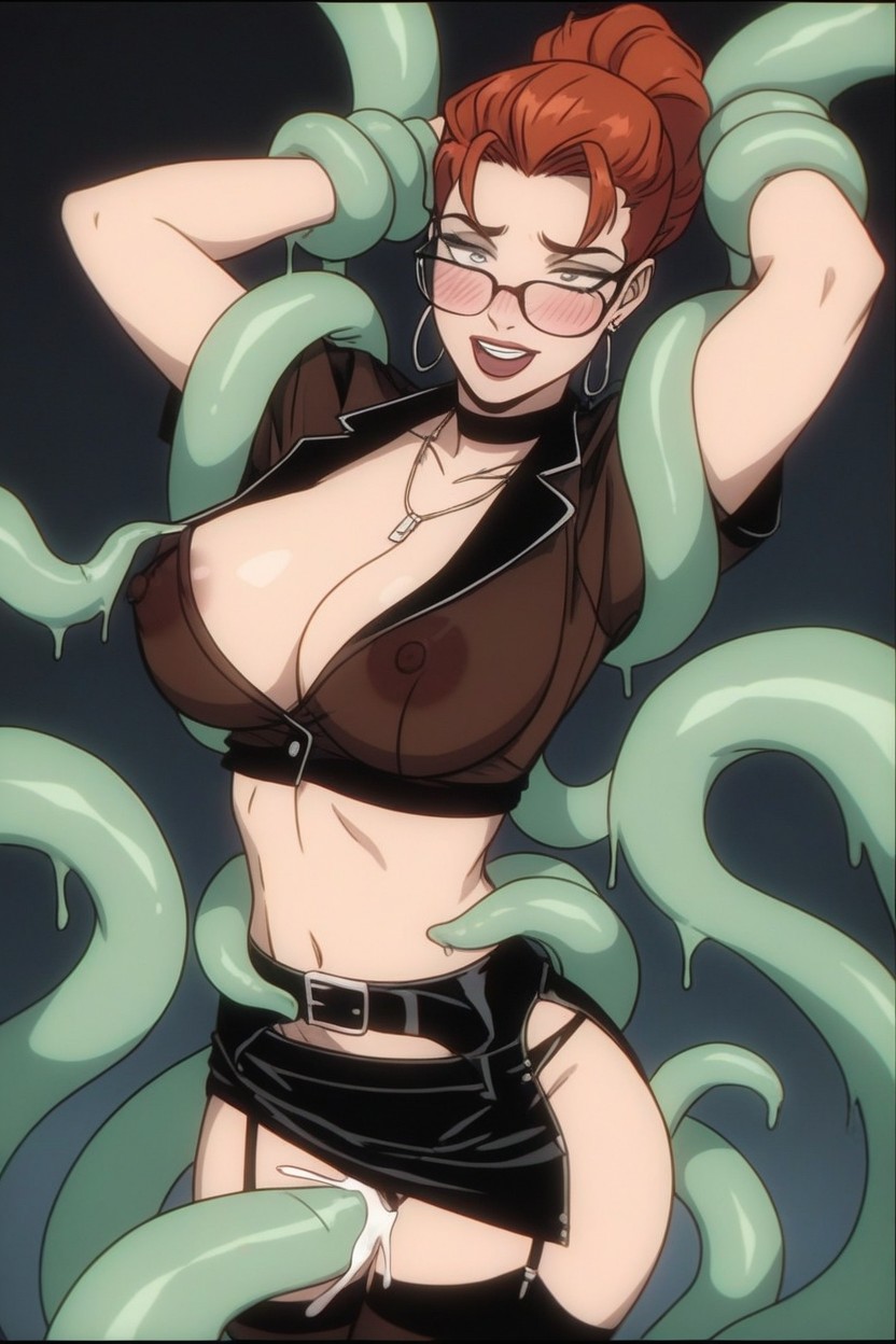 Black Leather Skirt That Hugs Her Hips, 25+, Arms Up Hentai AI Porn