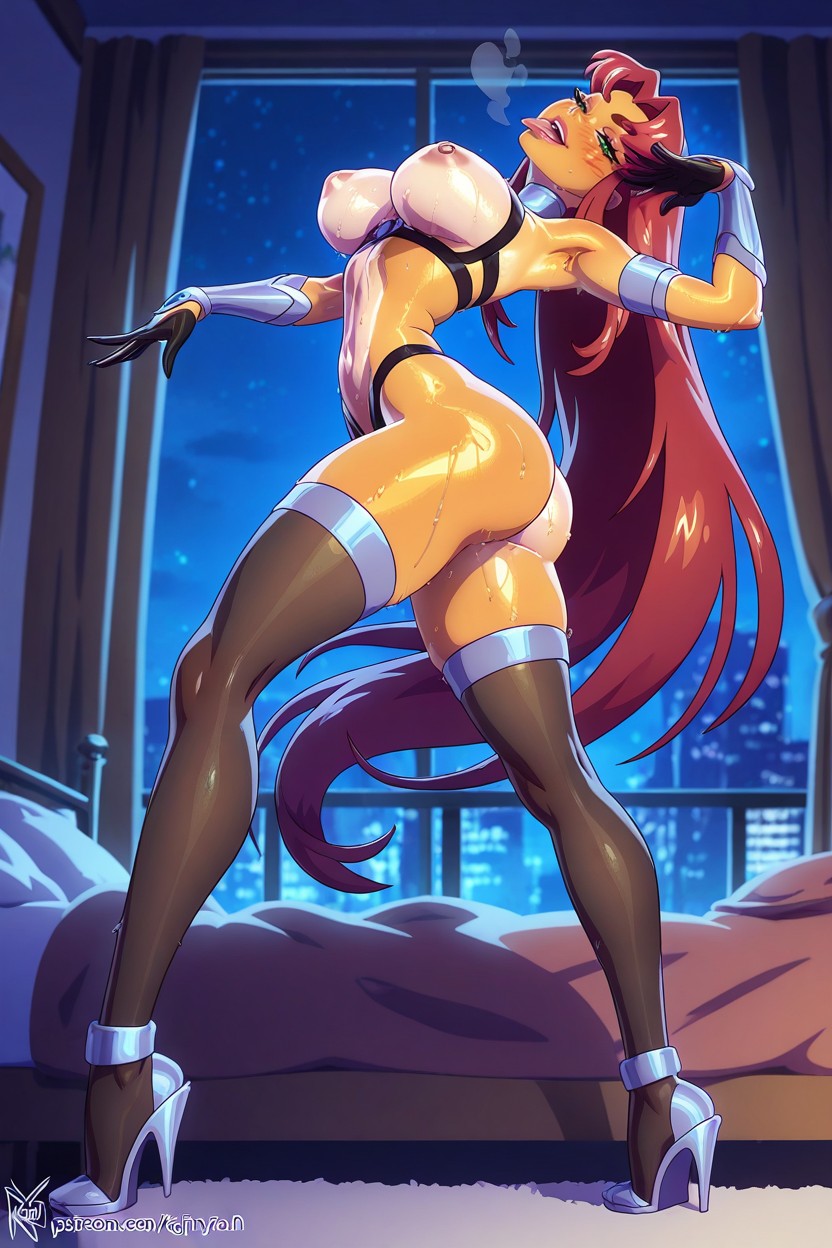 Perfectly Round Tits, Exposed Stomach, Slightly Lifting Ass Hentai AI Porn