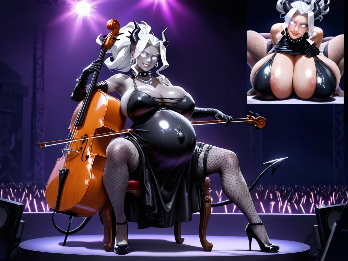 Judgement From Helltaker, Rock Concert, Gigantic Fake Bimbo Tits Hentai AI Porn