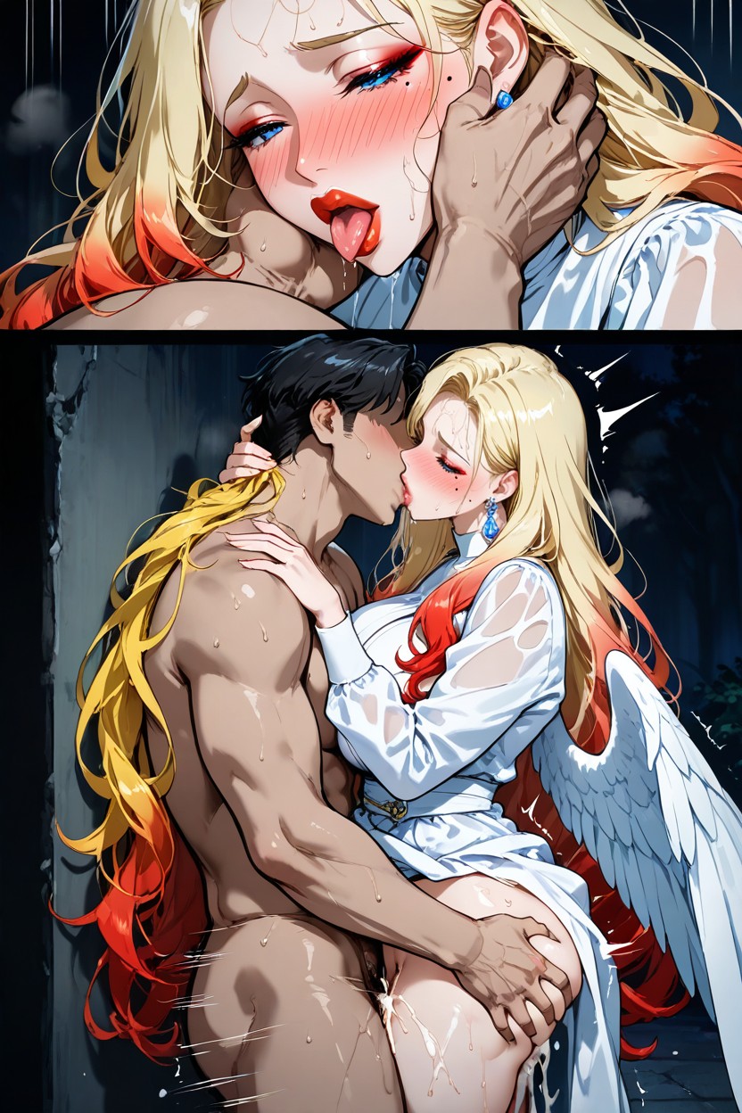 All Mighty Queen Of Angels Having Sex With The King, Wearing All Kind Of Accessories, Tongue Kissing Hentai IA