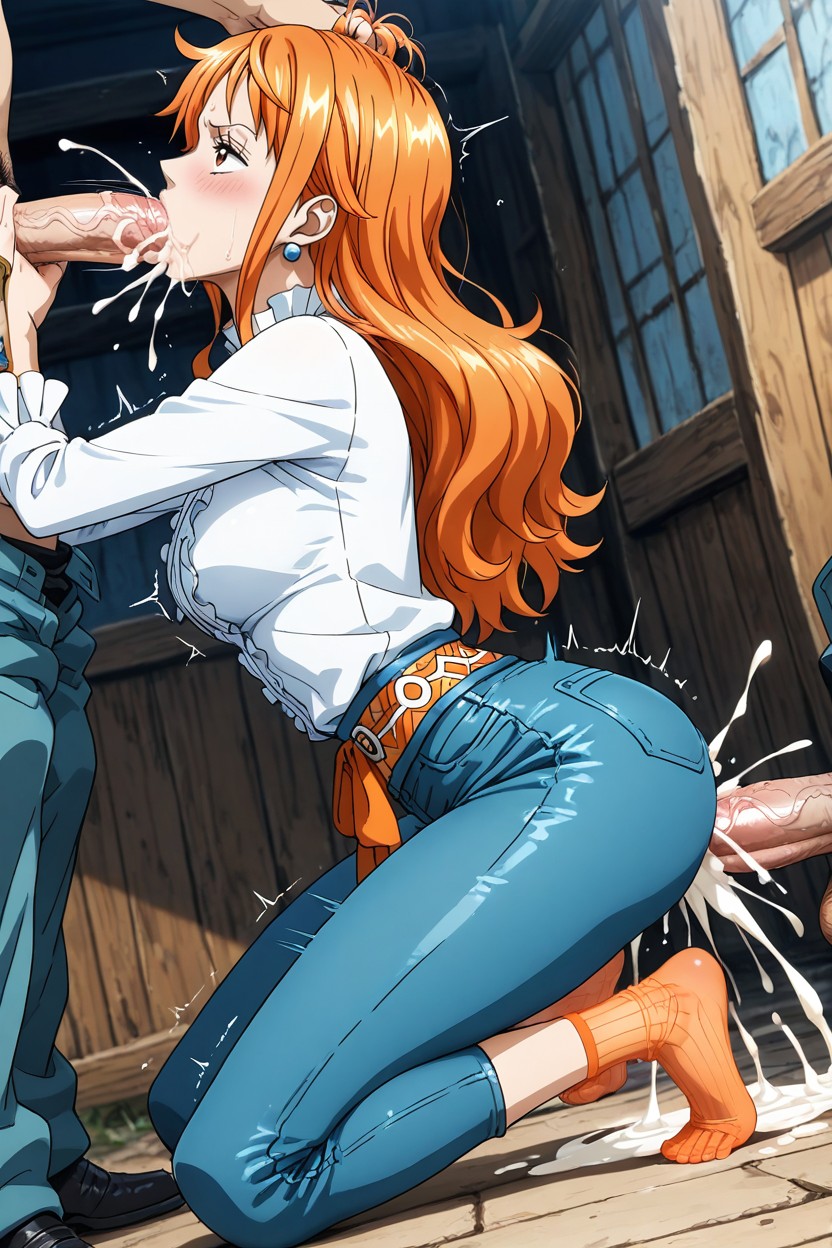 Tocándose La Cara, Hiperpene Imposiblemente Largo, Cum Puddle Hentai IA