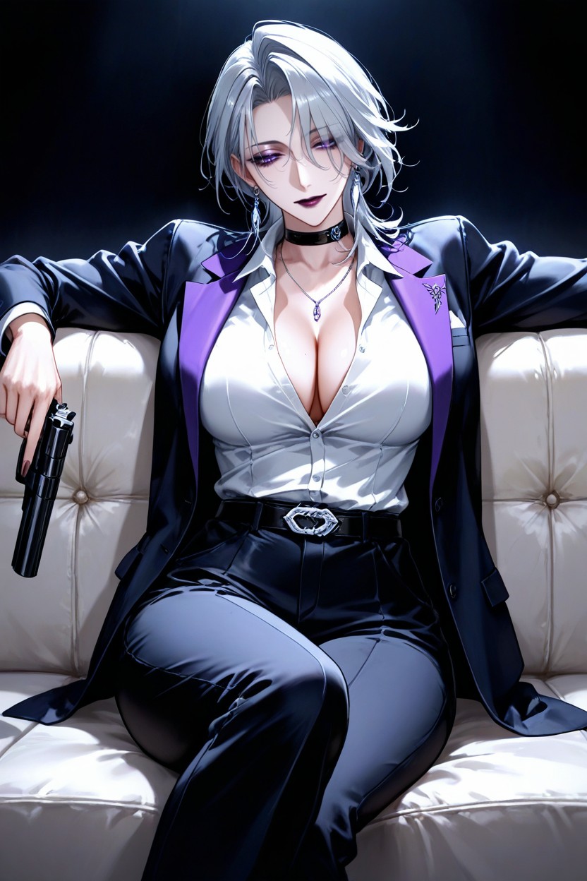 Black Suit Trouser, Sit On Sofa, Fit Hentai AI Porn