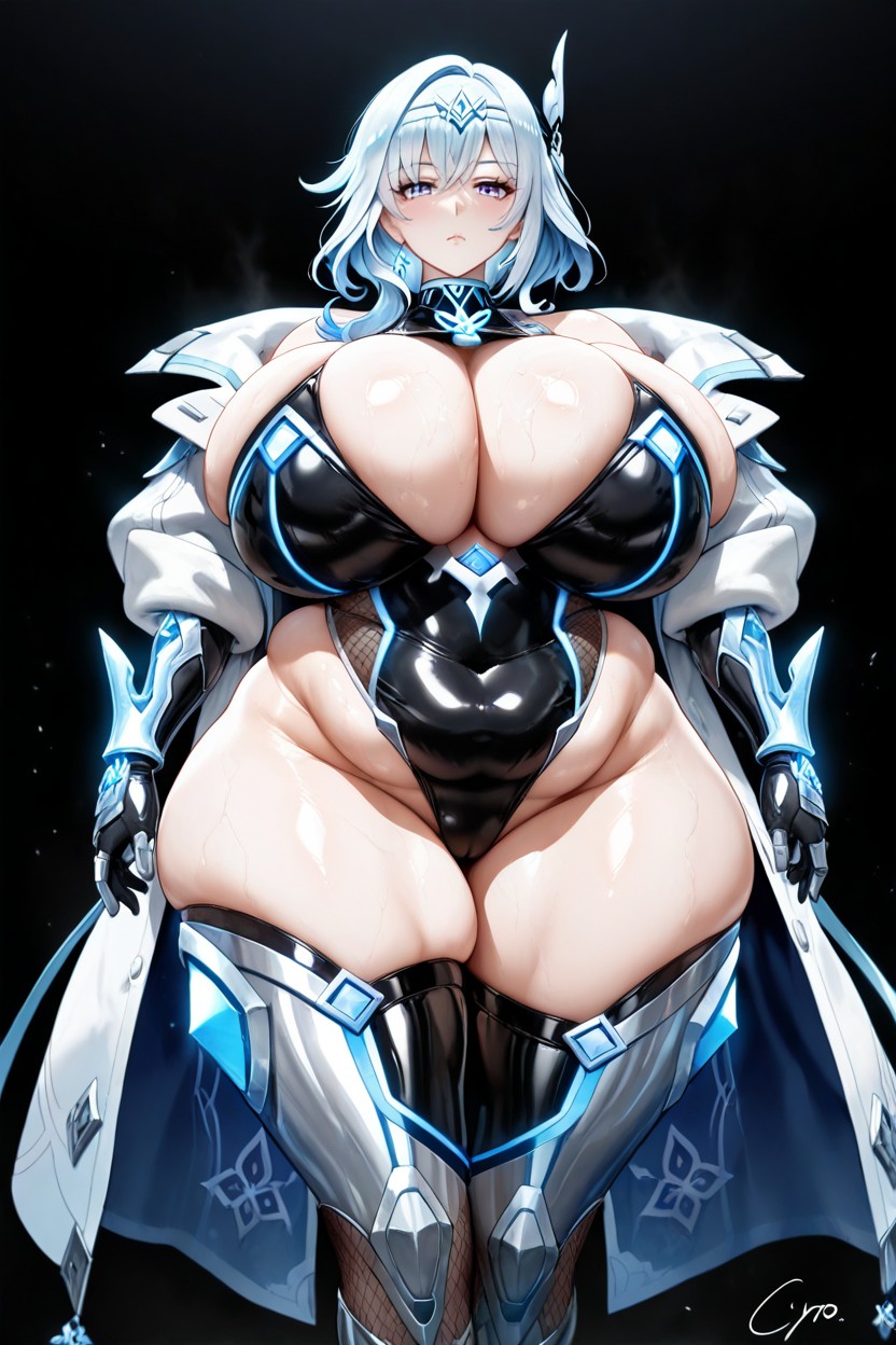 Excessive Fat Belly Rolls, Alternate Costume, Wearing Excessively Fat Shining Silver Technologic Black And White Taimanin Bodysuit Porno IA Hentai