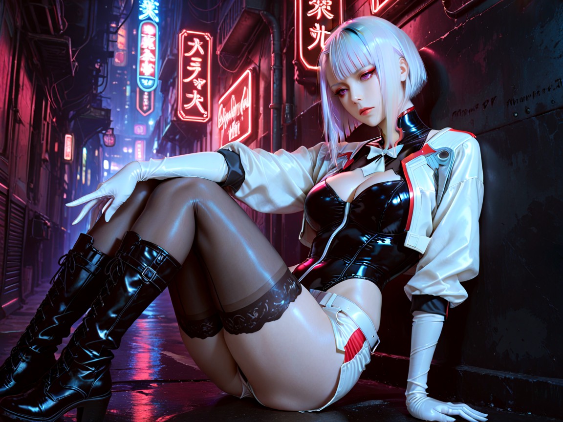 Red Eyeliner Under Eyes, Highly Detailed, Elbow-length Gloves Hentai AI Porn