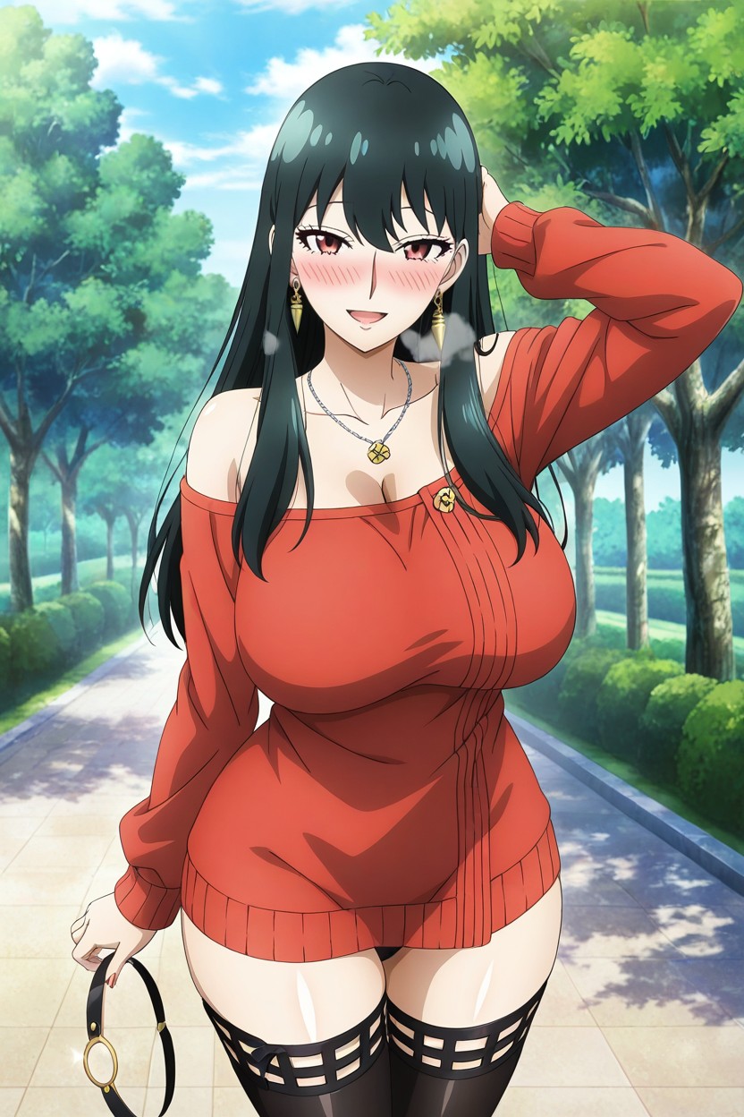 Black Hair, Wearing Silver Necklace, Medium Ass Hentai AI Porn