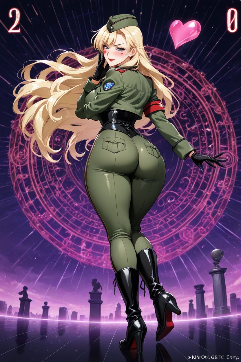 Head Turned Over Shoulder Toward Viewer, Extreme Hourglass Silhouette, Ivory Corset-inspired Top Hentai AI Porn