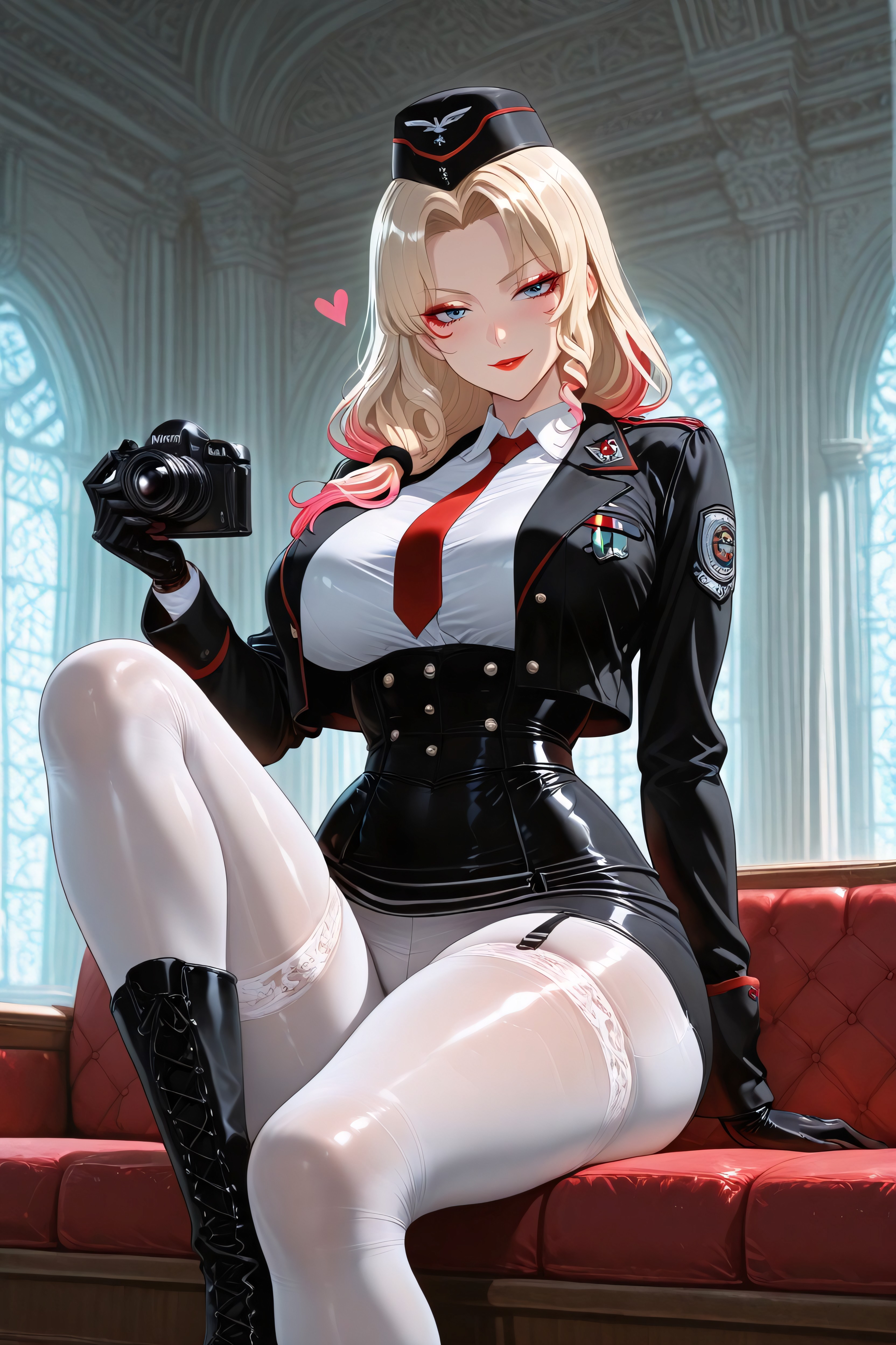 Adult Blonde S Military Pin-up Heroine, Rear View, No Covered Hairstyle Hentai AI Porn