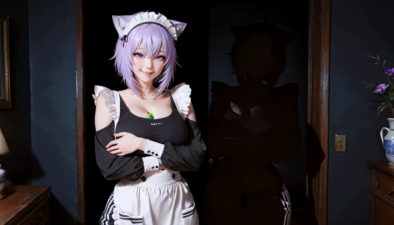 Non-glossy, Dark Indoor Background, Nekomata Ears Hentai AI Porn