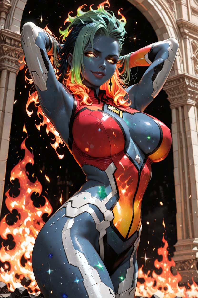 Natural Huge Breasts, Galaxy Skin, Fire Hair Hentai AI Porn