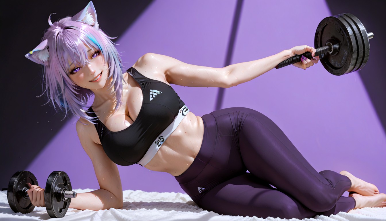 Plain Matte Fabric, Tight-fitting Black Yoga Pants, Distinct Violet Irises Hentai AI Porn