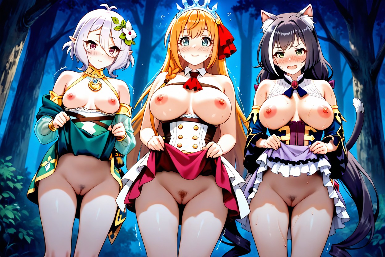 Skirt Lift Up, Breasts, Motion Lines Hentai IA