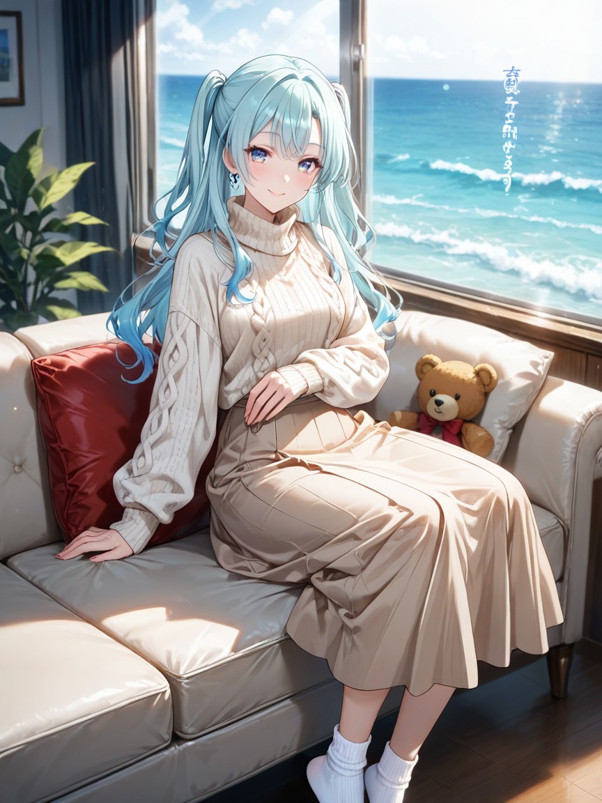 Smile, Girl, Wearing Beige Frilly Long Skirt Hentai AI Porn