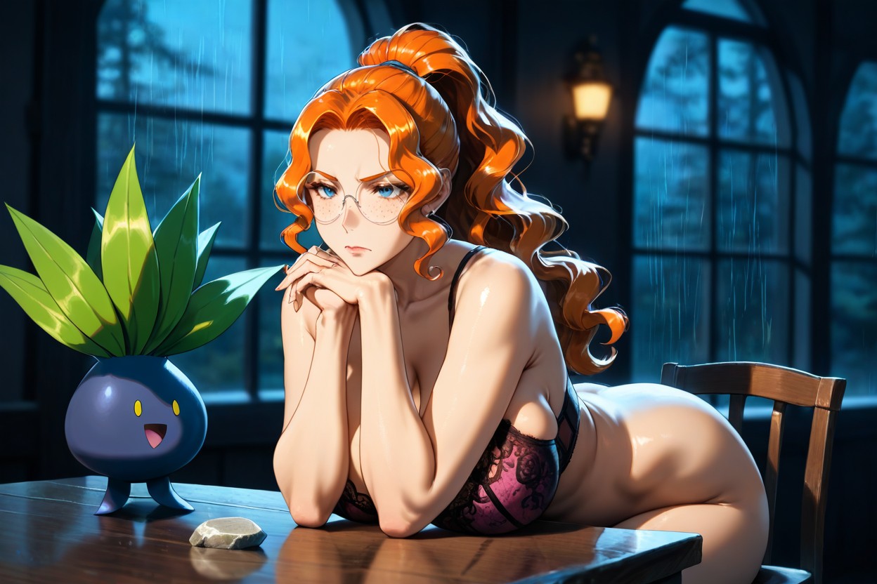 Round Glasses, Freckles, Bare Shoulders And Arms Visible Hentai AI Porn