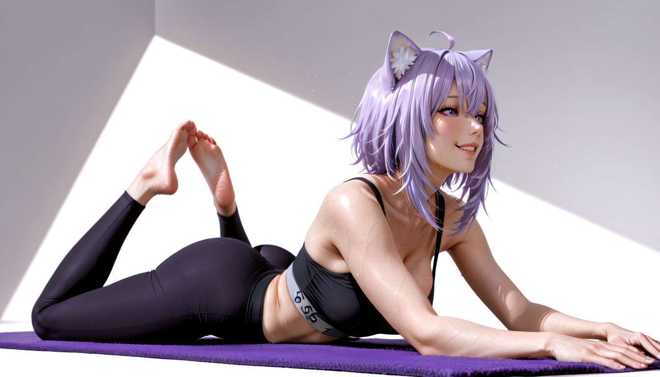 Sharp Focus, Single Source Spotlight, Monochrome Violet Hair Hentai AI Porn
