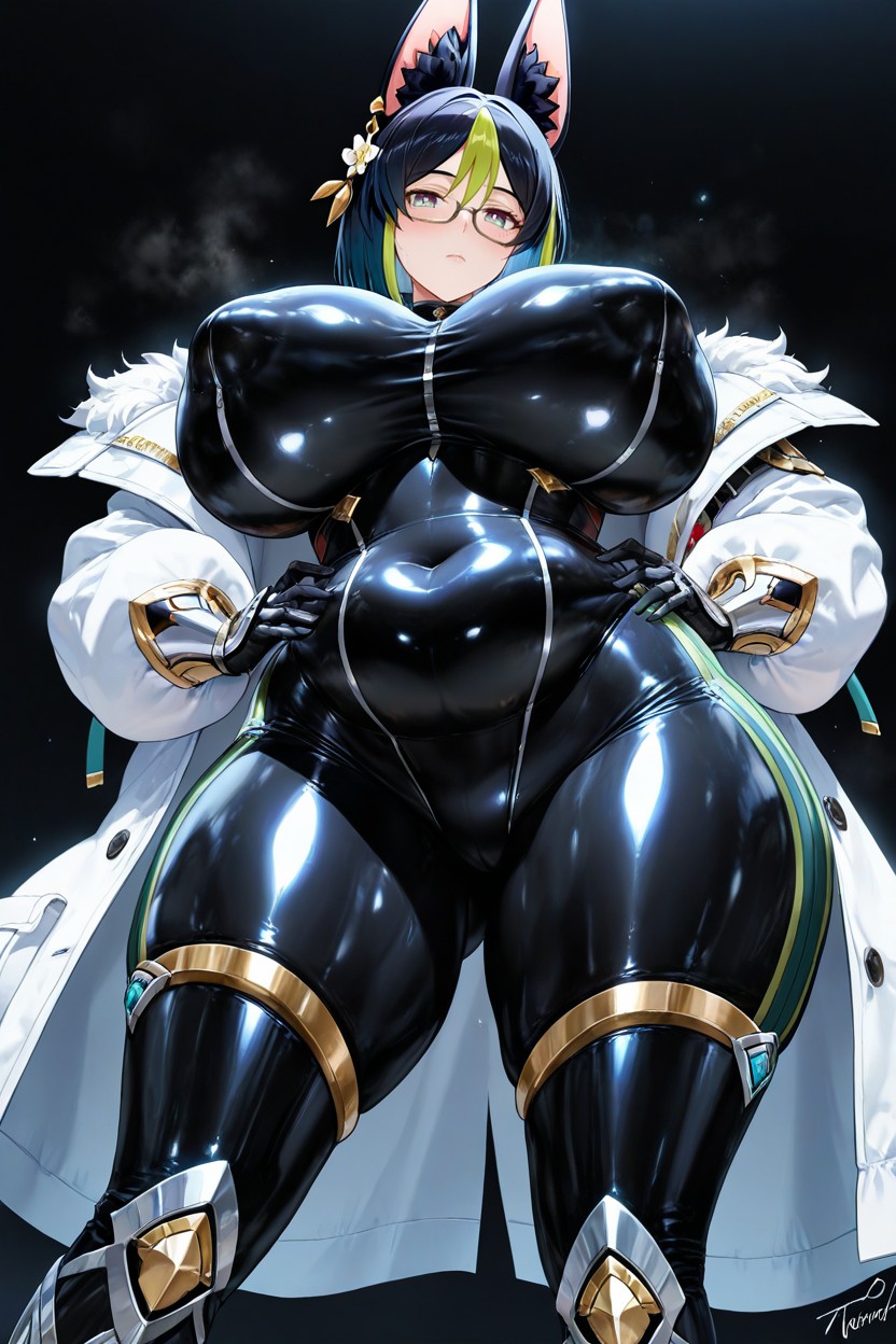 Excessive Fat Belly Rolls, Front View Sexy Standing Tall Model Pose, Breast Expansion Hentai AI Porn