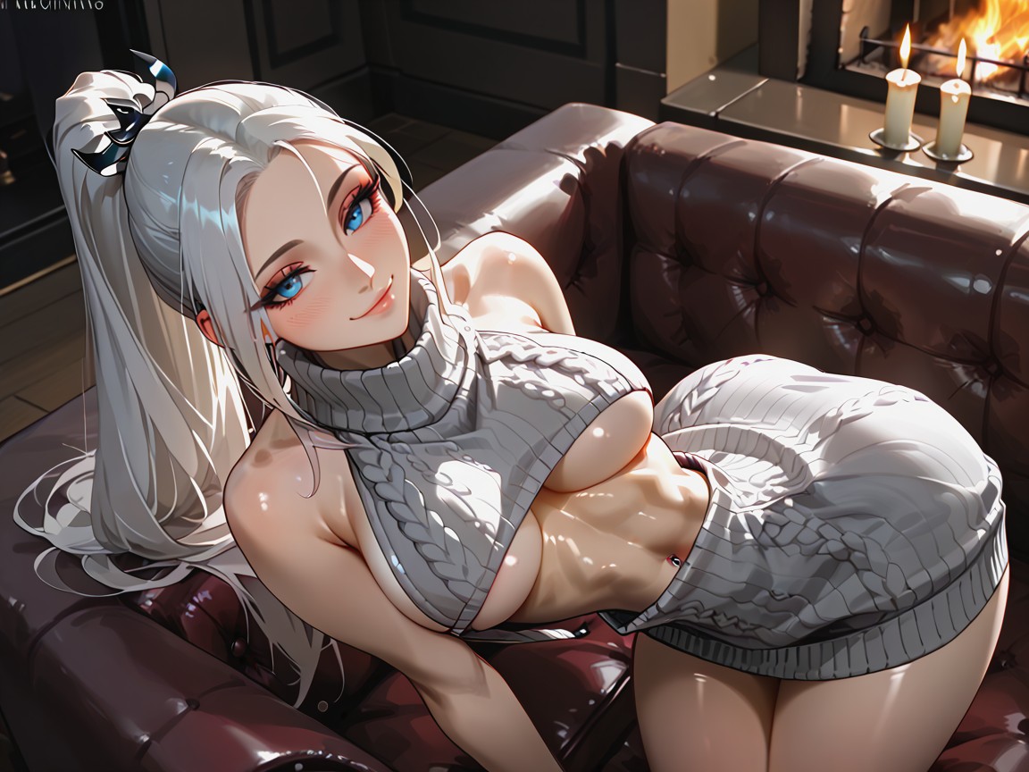 Very Snatched Waist, Fireplace, Top Down Side View Hentai AI Porn