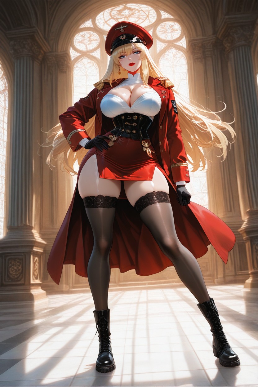Medium Breast, Clean Linework, Worn Completely Open At The Front To Reveal Deep Cleavage The Jacket Is Layered Over A Glossy Hentai AI Porn
