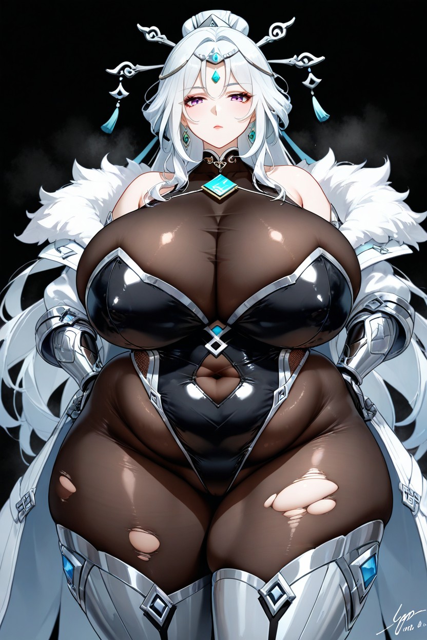 Large White Scientist Coat, Front Waist Shot View Angle, Signature Lan Yan From Genshin Impact Accessories Hentai AI Porn