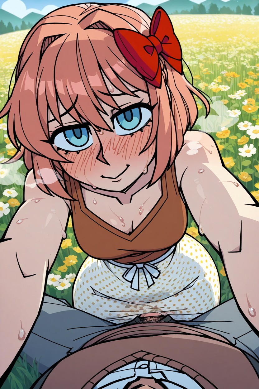 Hairy Vagina, A Dense Wildflower Meadow, Outdoors Hentai AI Porn