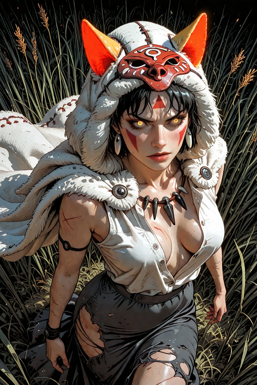 Princess Mononoke, Close Up Dynamic View, Open Clothes Hentai AI Porn