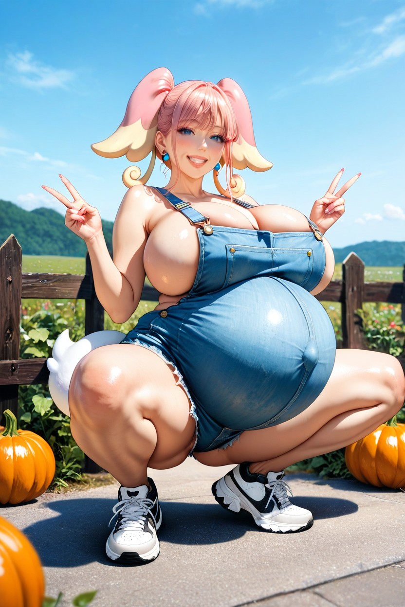 Happy, Gigantic Fake Bimbo Boobs, Field Of Pumpkins And Watermelons Hentai AI Porn