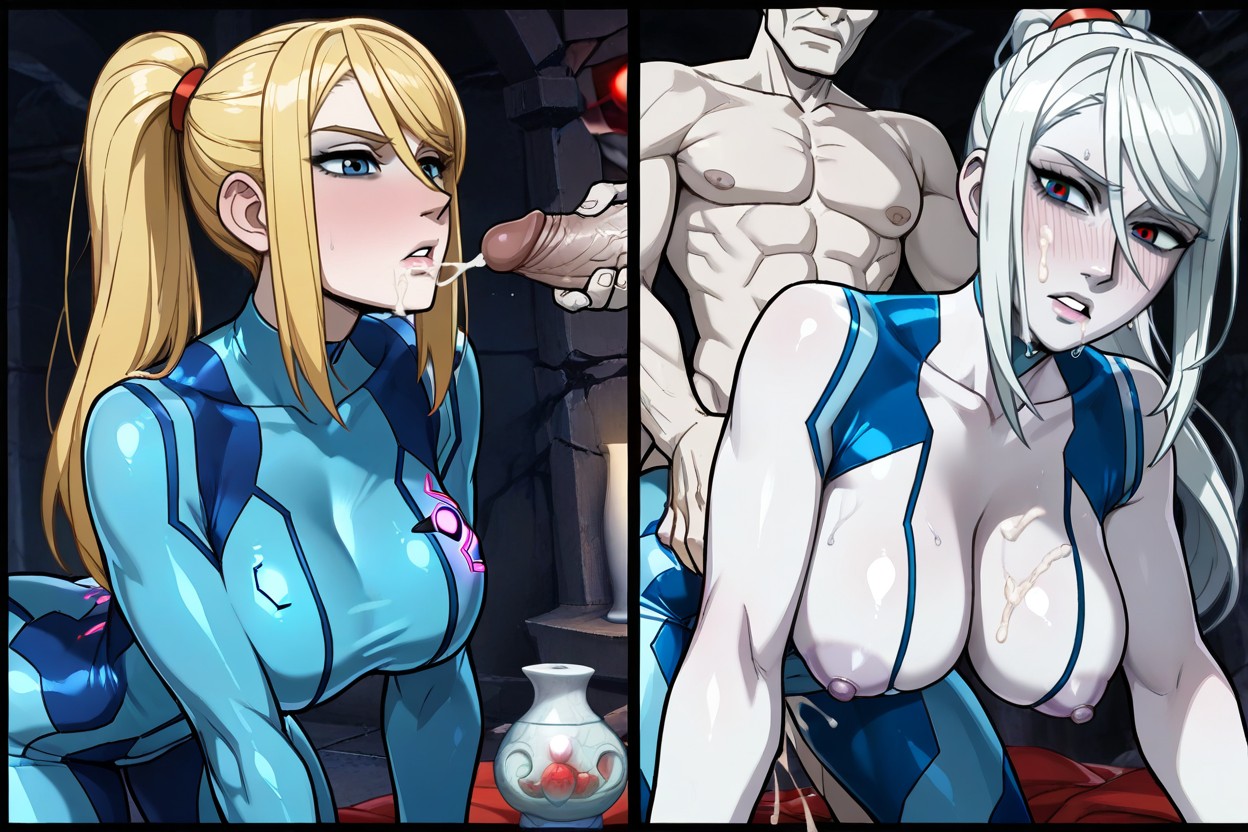 Comic Book Panels, Pale Skin And Red Eyes, Samus Aran Has Blue Eyes Hentai AI Porn