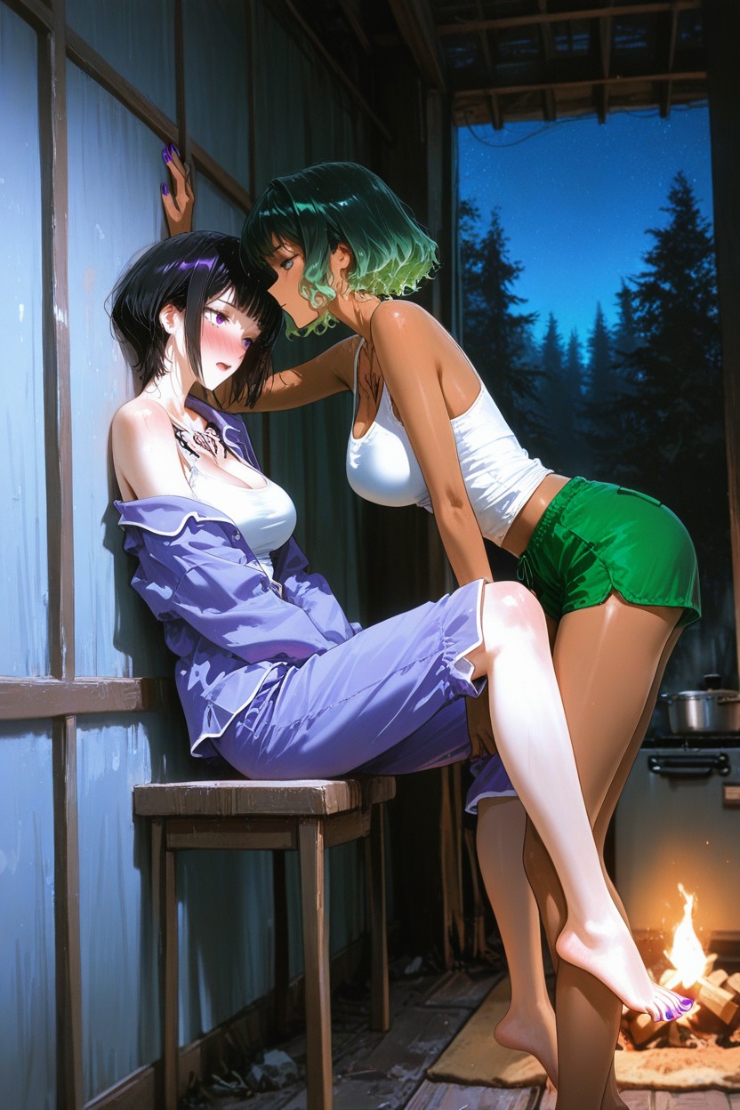 Breasts Exposed, Light Skin, Purple Eyes Hentai AI Porn