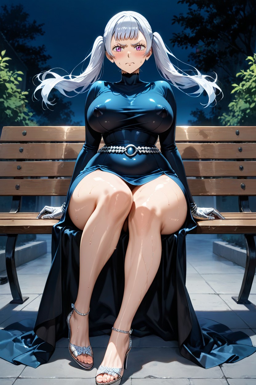 Silver Chain Belt Cinched Tightly Around The Waist, Wide Hips, Medium Breast Hentai AI Porn