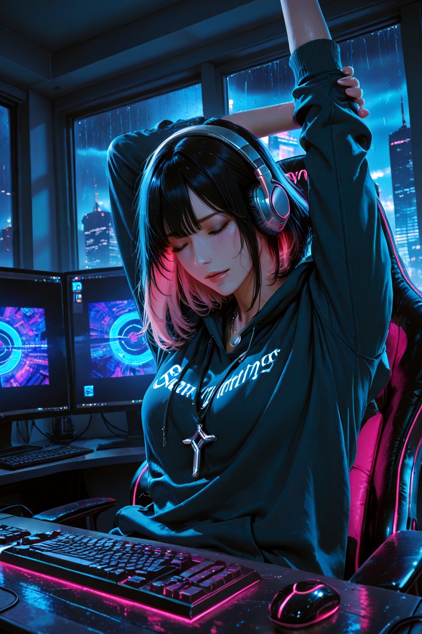 Beautiful Face, Volumetric Lighting, Monitor Glow Hentai AI Porn