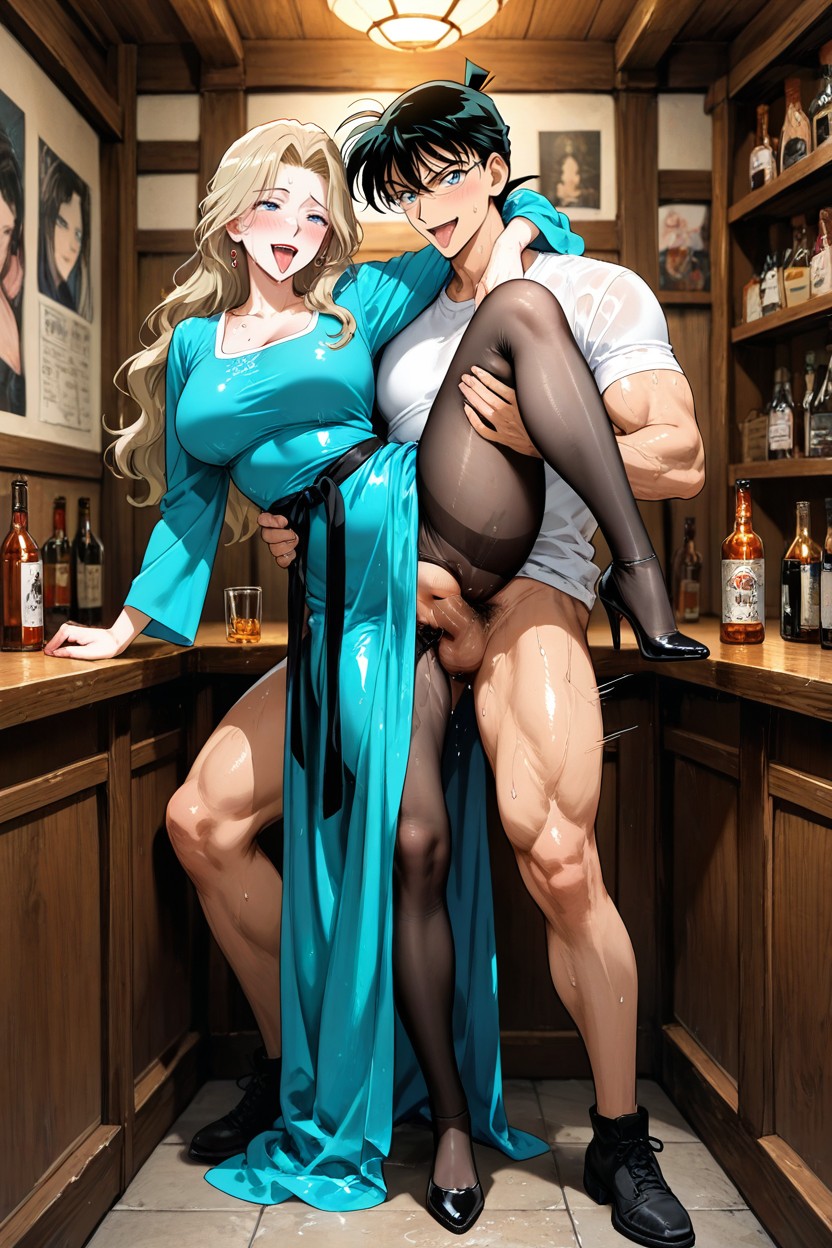 Bottles On Shelves, Bar, Medium Breast Hentai AI Porn